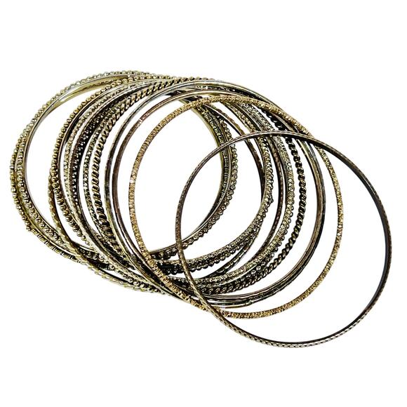 Vintage Bangle Bracelet Stack Estate Lot of 12 Dark Gold Bronze Tone - Picture 2 of 8